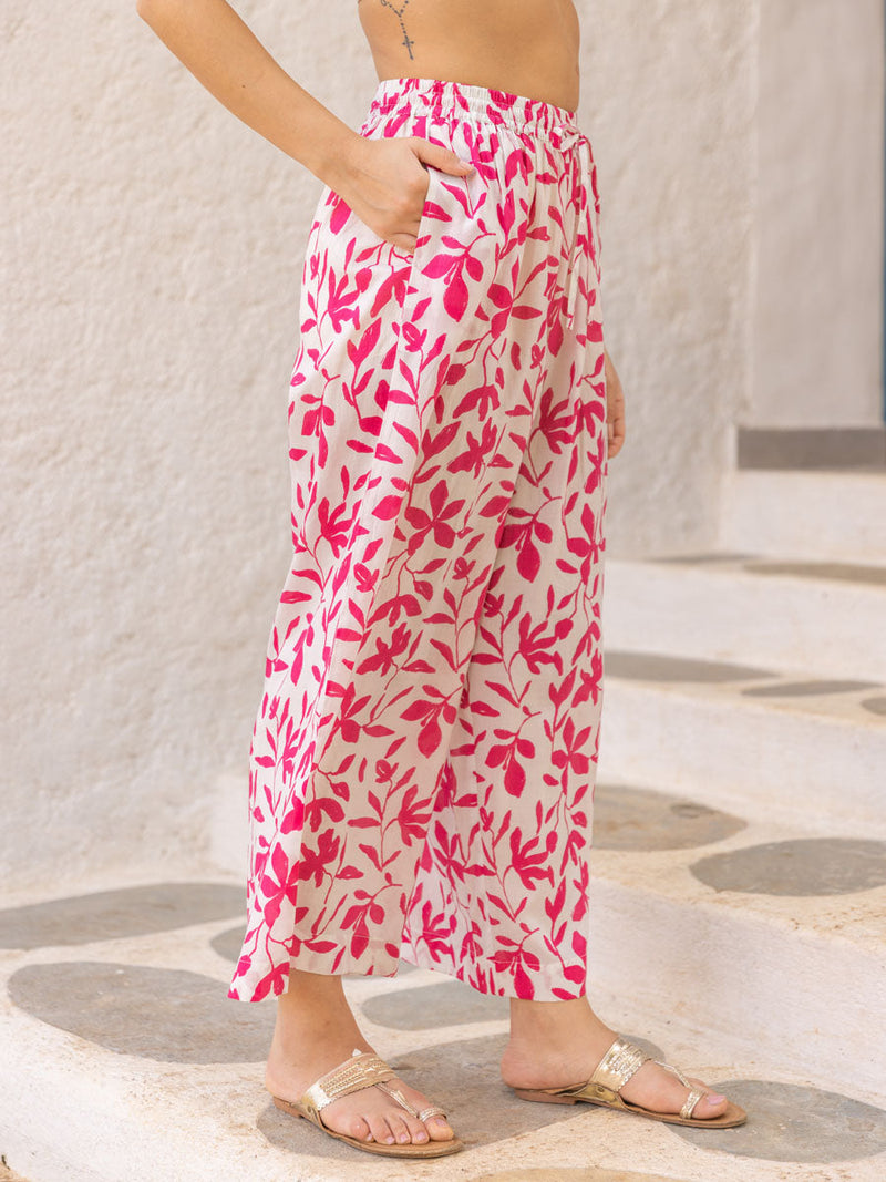 Mochi Pink White Modal Palazzo Pants