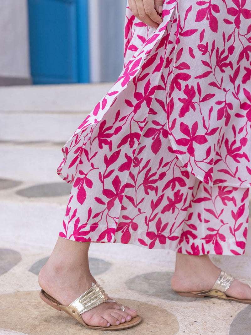 Mochi Pink White Modal Palazzo Pants