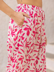 Mochi Pink White Modal Palazzo Pants