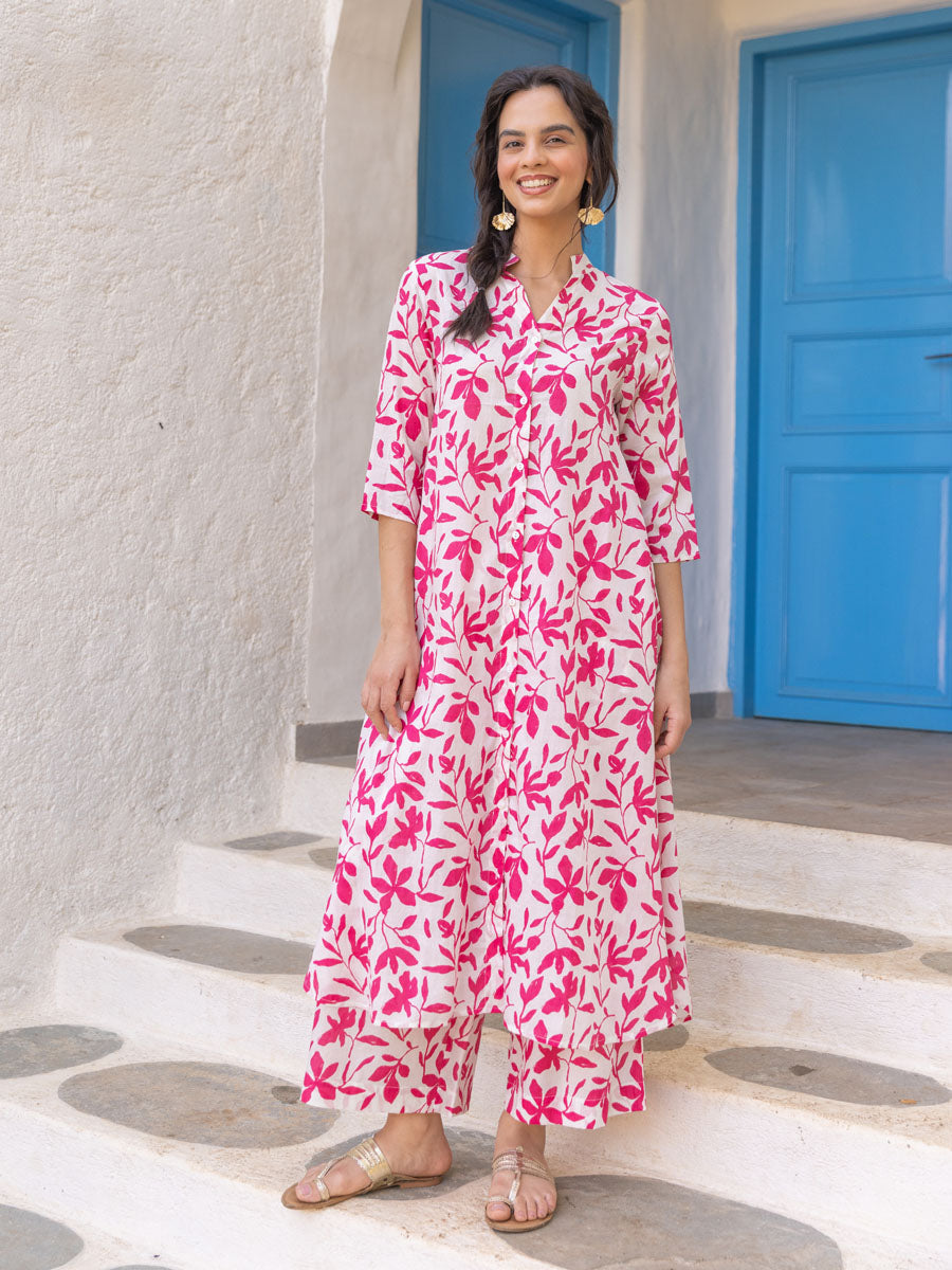 Mochi Pink White Modal Palazzo Pants