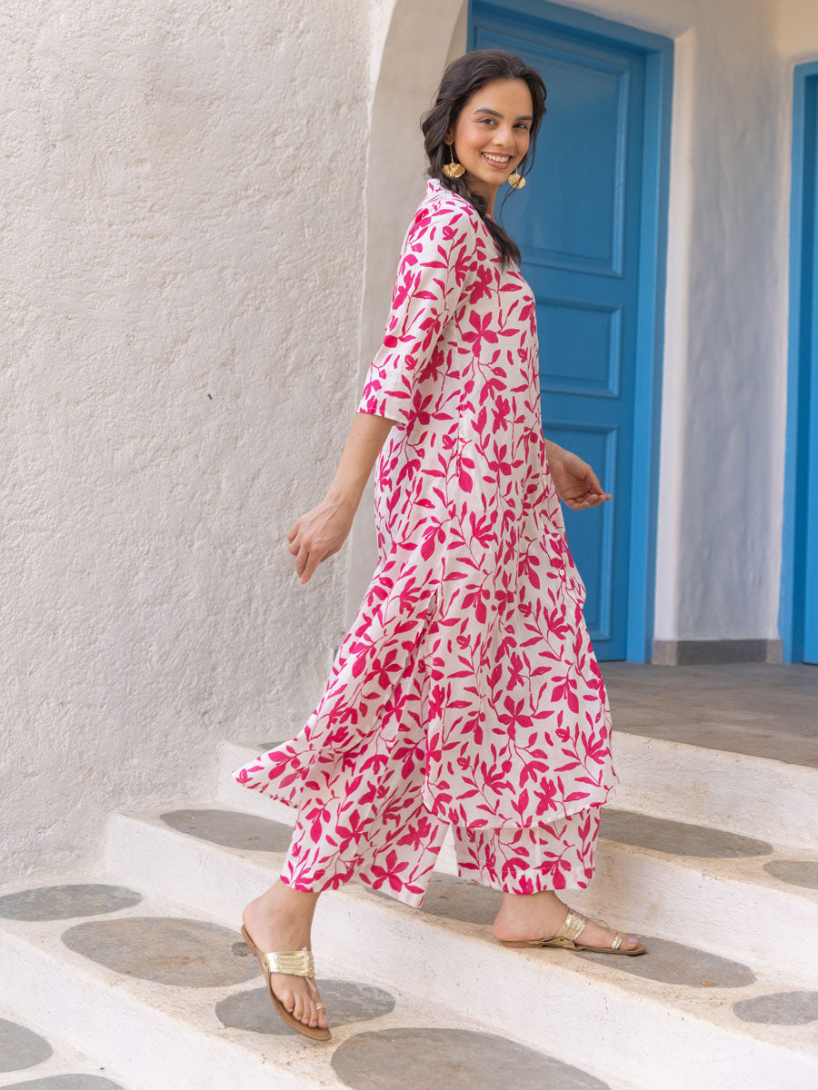 Mochi Pink White Modal Palazzo Pants