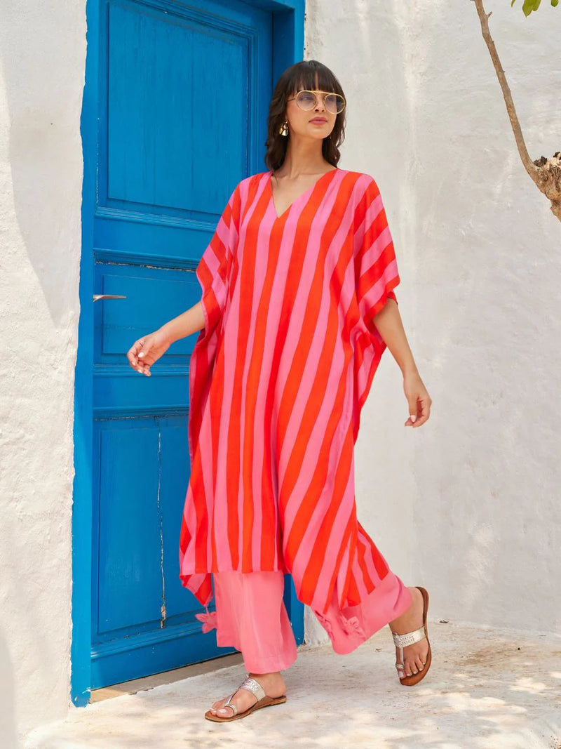 Red & Pink Monroe Women's Kaftan Palazzo Set
