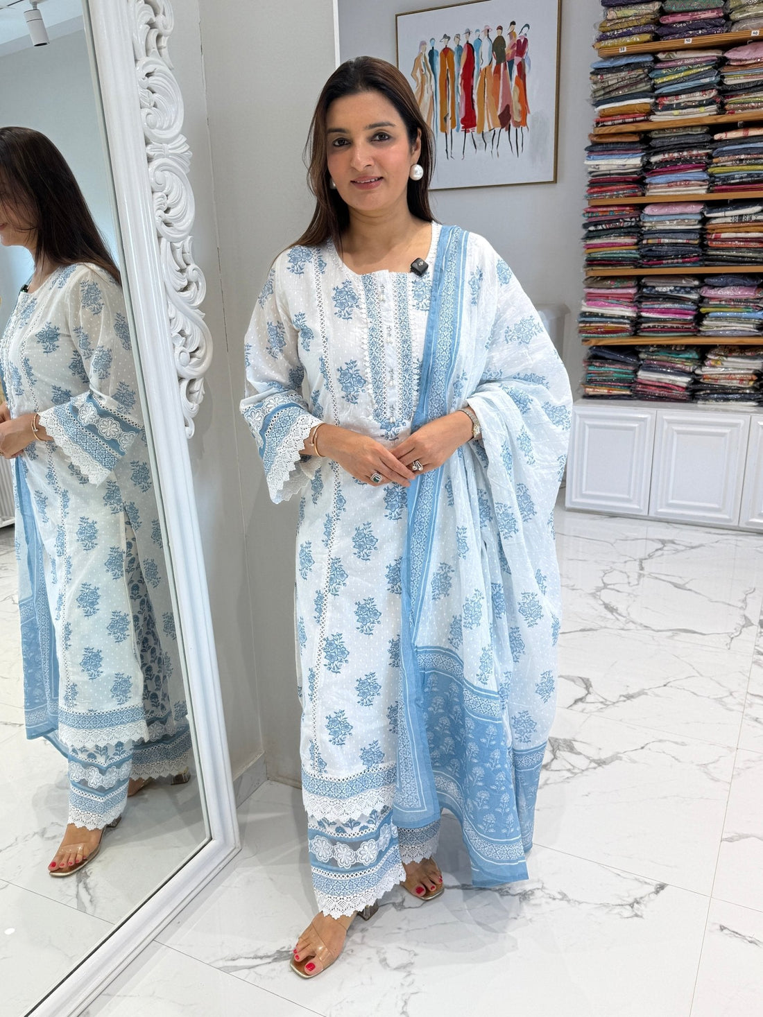 Floral block print suit