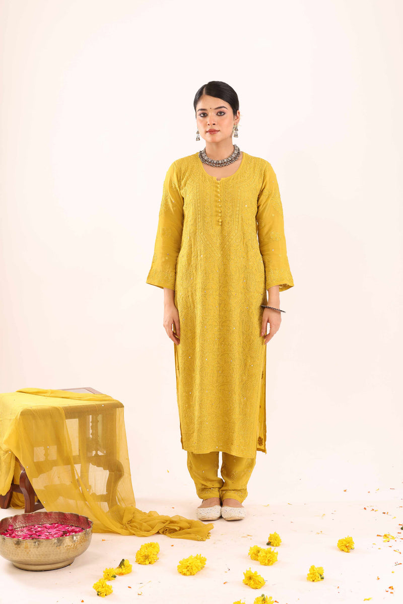 three-piece chikankari suit