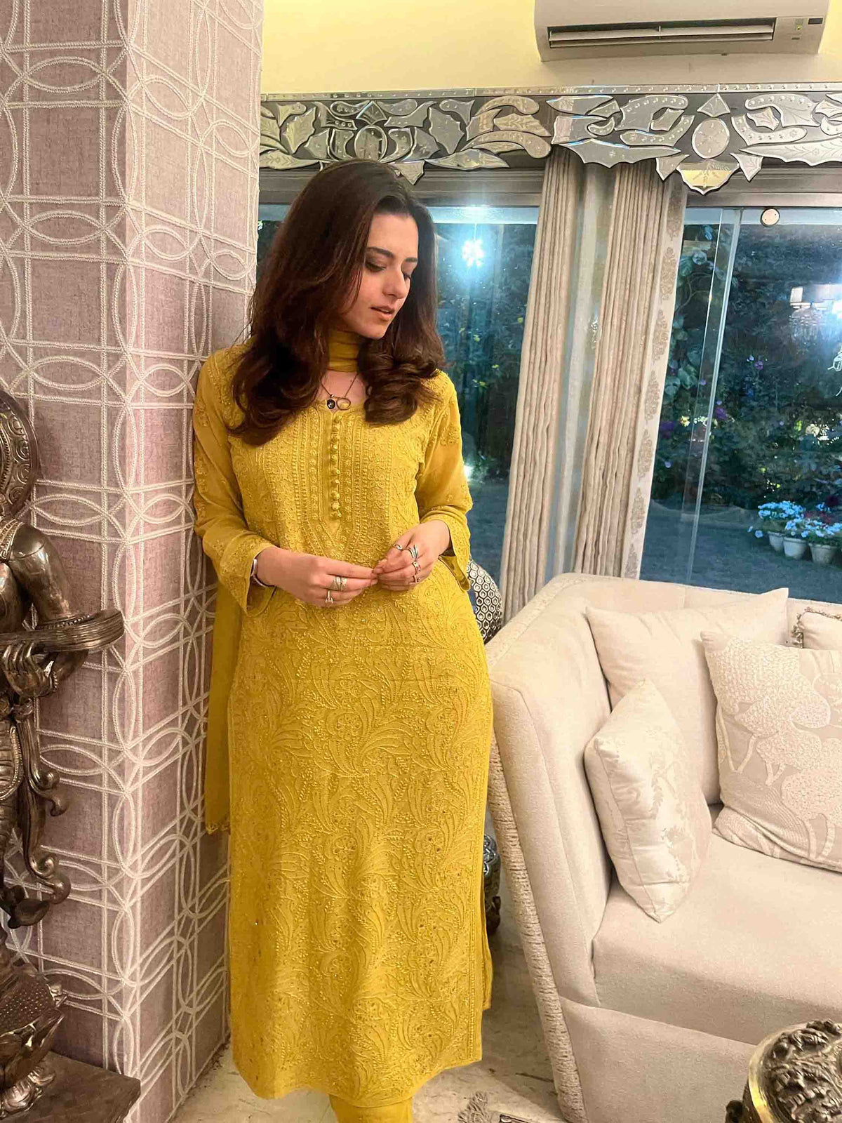 3-Piece Chikankari Suit with Mukaish Work
