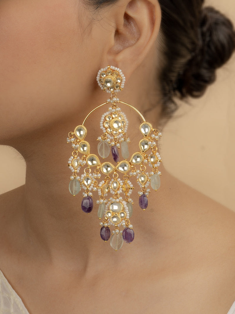 Multicolor Gold Plated Jadau Kundan Earrings – ME881Y