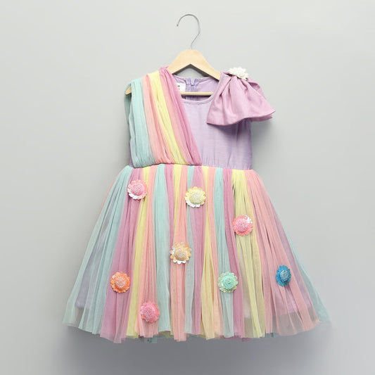 Pastel Purple Net Flower Dress for Girls