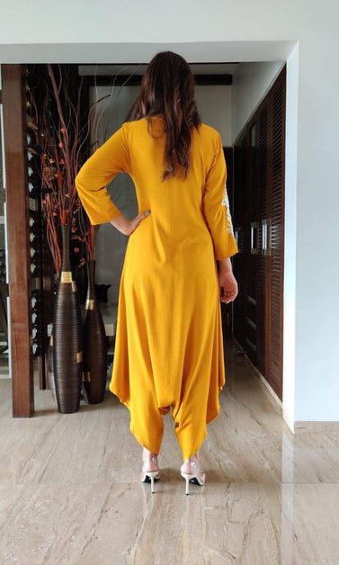 Mustard jumpsuit with concealed zip