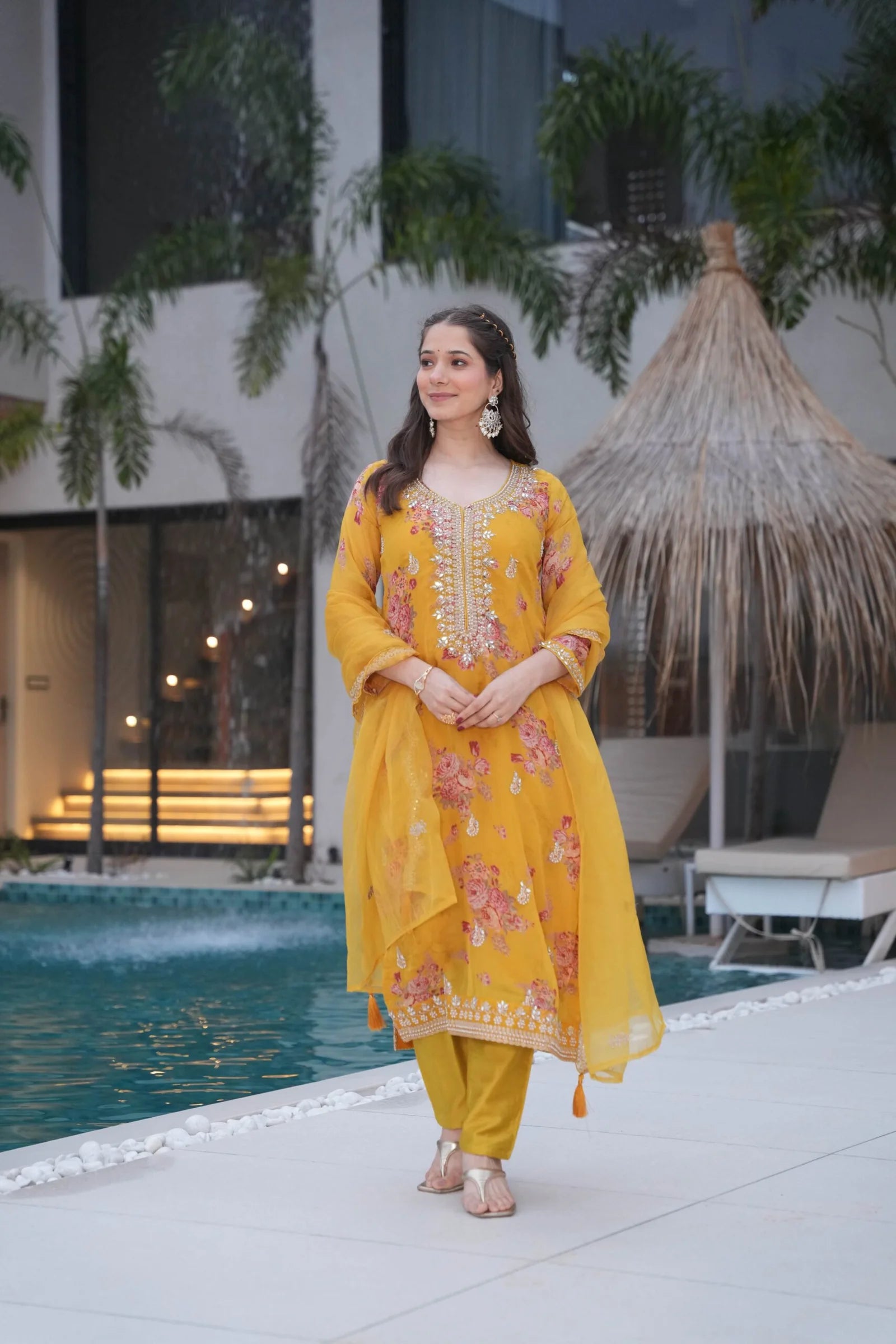 mustard floral suit