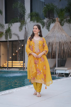 mustard floral suit