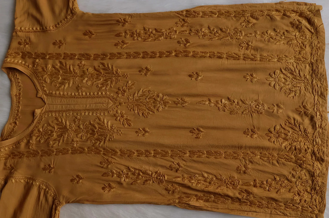 Lemon Yellow Modal Cotton Chikankari Short Kurta