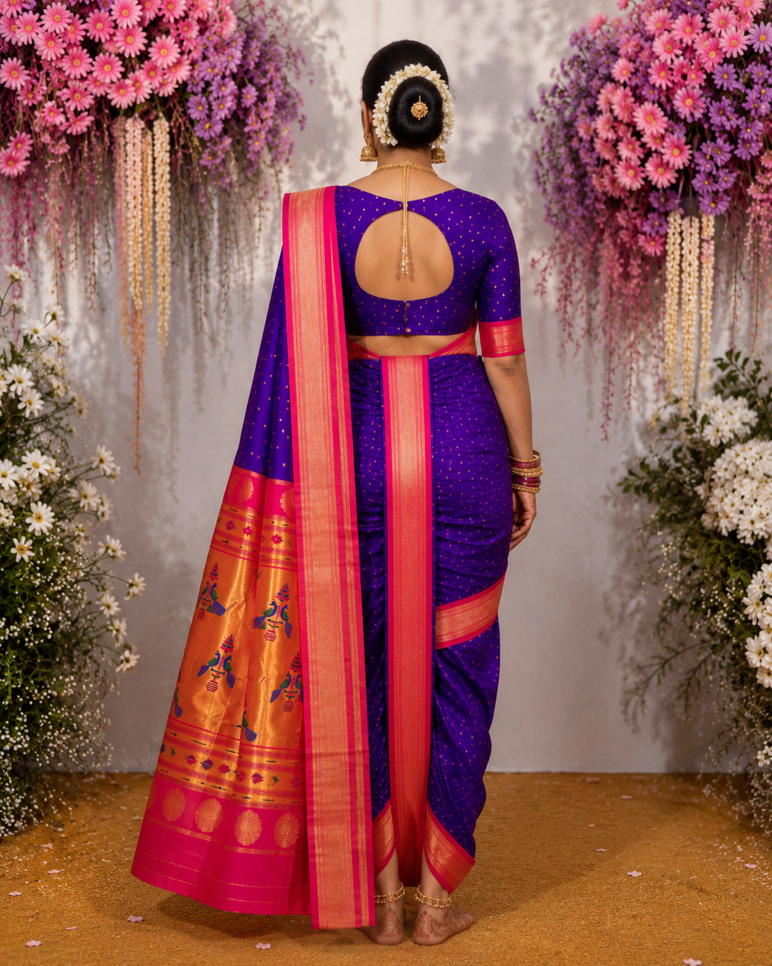 Sindoori Red 9 Yard Soft Silk Paithani Saree with Kalash Peacock Pallu