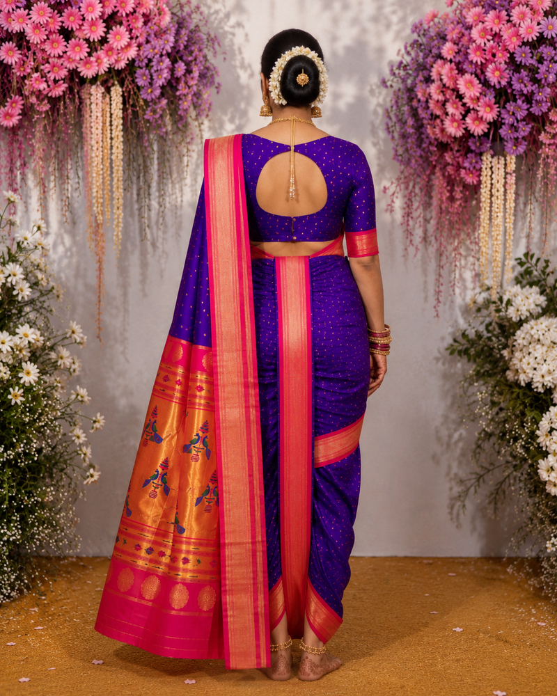 Sindoori Red 9 Yard Soft Silk Paithani Saree with Kalash Peacock Pallu