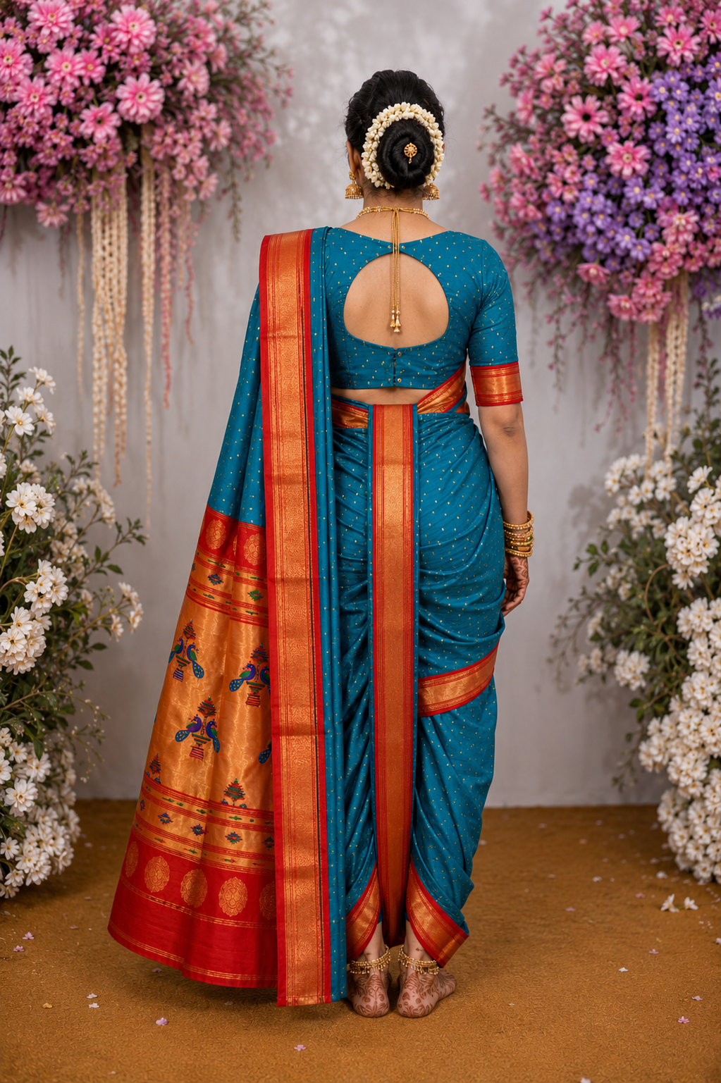 Sindoori Red 9 Yard Soft Silk Paithani Saree with Kalash Peacock Pallu