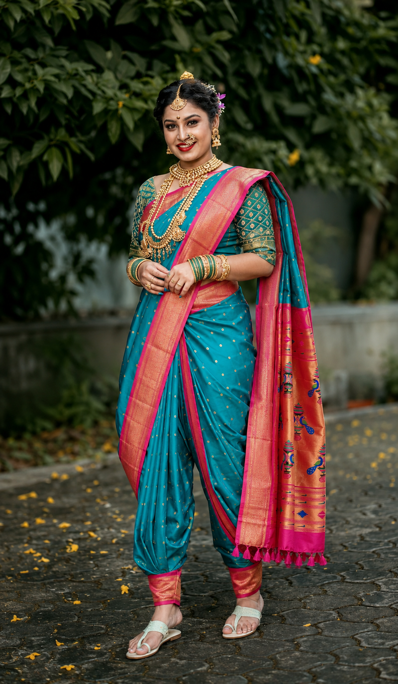 Sindoori Red 9 Yard Soft Silk Paithani Saree with Kalash Peacock Pallu
