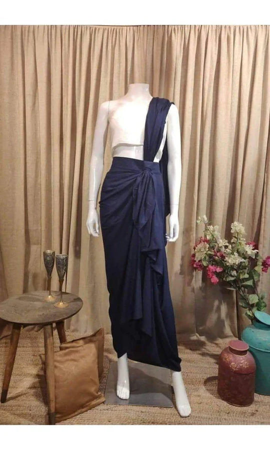 Liva Cotton Black Draped Skirt Saree