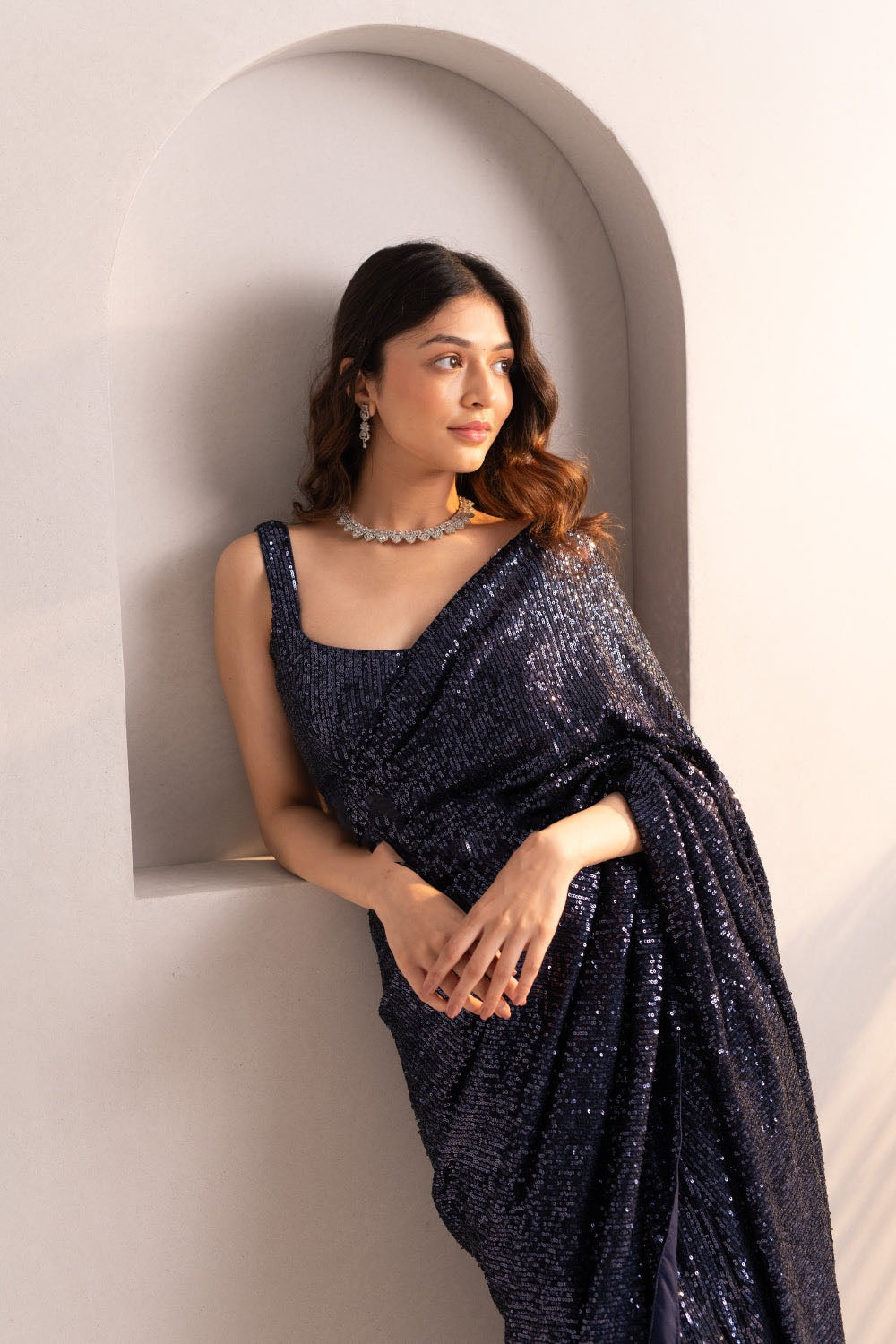 Navy Blue Sequin Saree