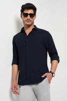 Navy Textured Full Sleeve Men’s Shirt