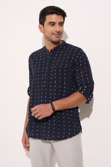 Navy Textured Kurta for Men