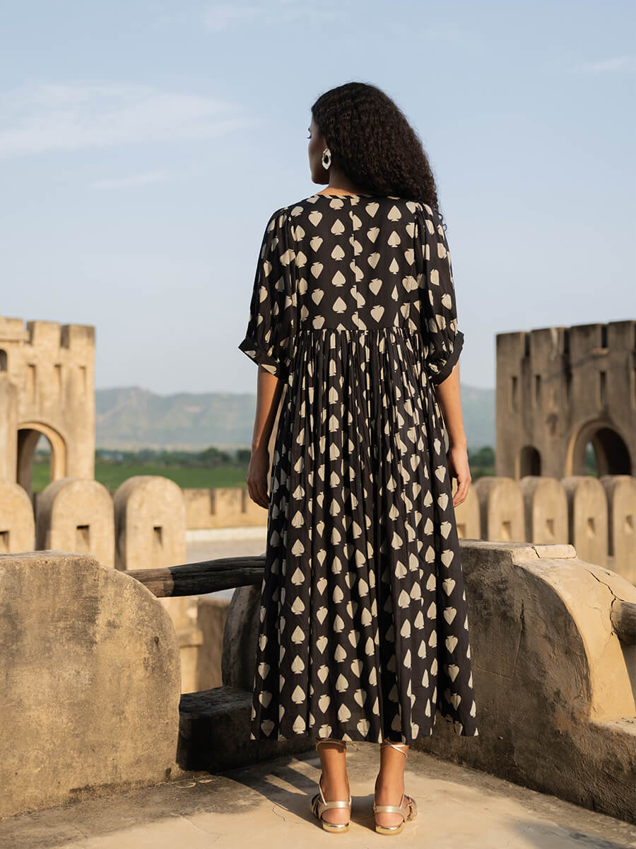 Nayla Black White Cotton Maxi Dress