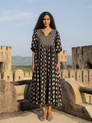 Nayla Black White Cotton Maxi Dress