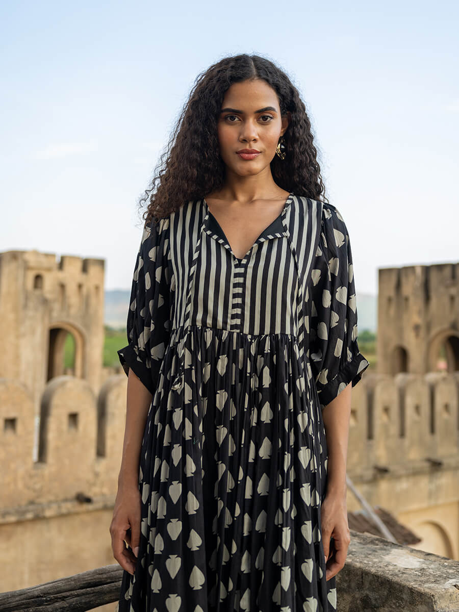 Nayla Black White Cotton Maxi Dress
