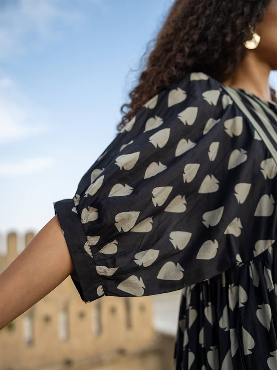 Nayla Black White Cotton Maxi Dress