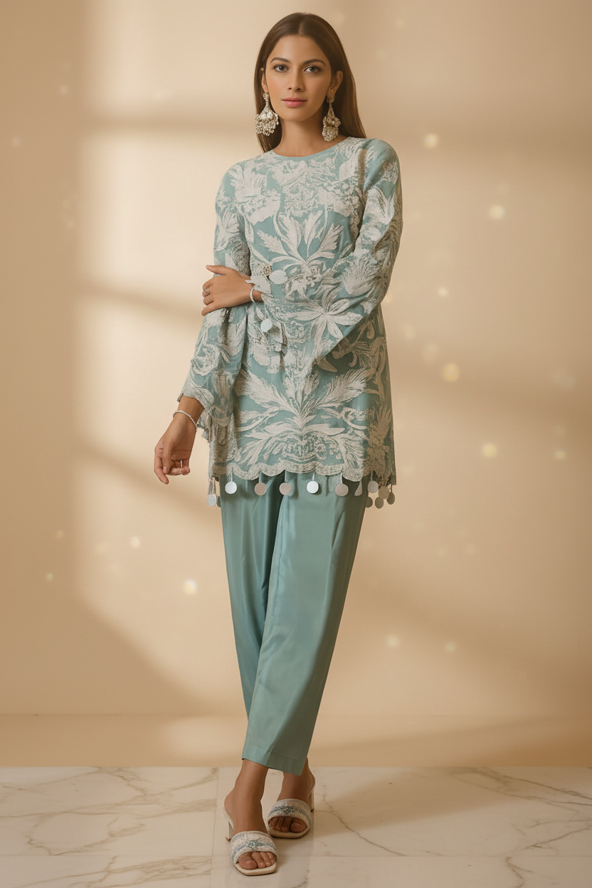 Lilac Embroidered Co-Ord Set in  indo-western
