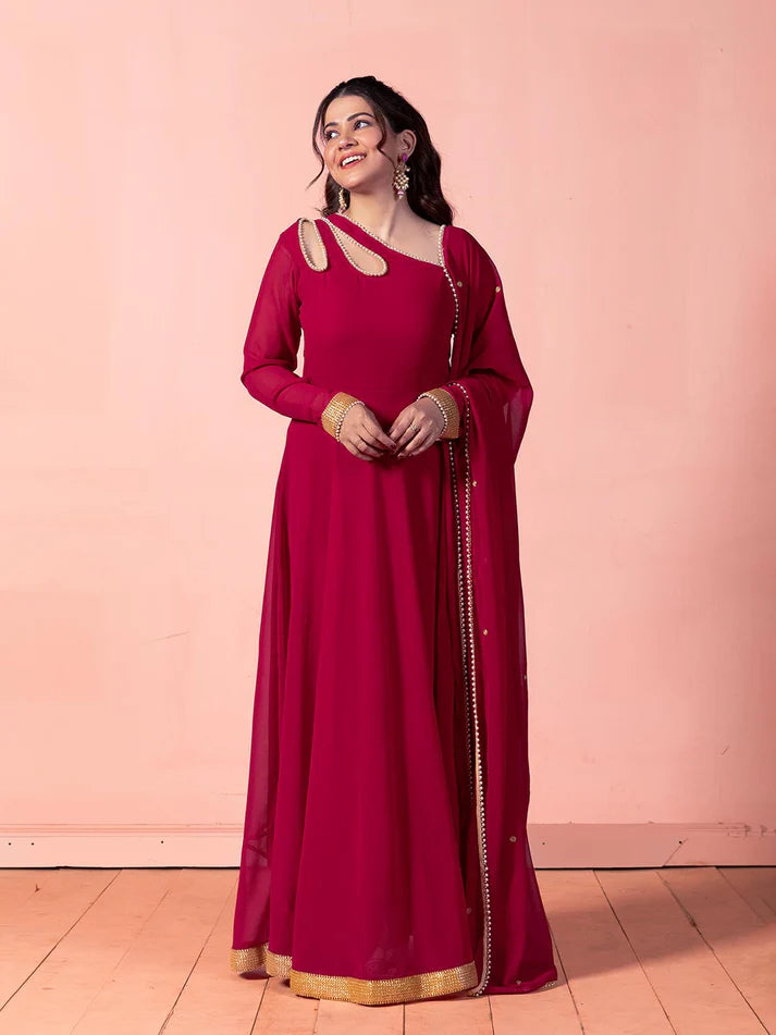 Elegant Viva Magenta Georgette Anarkali with Dupatta