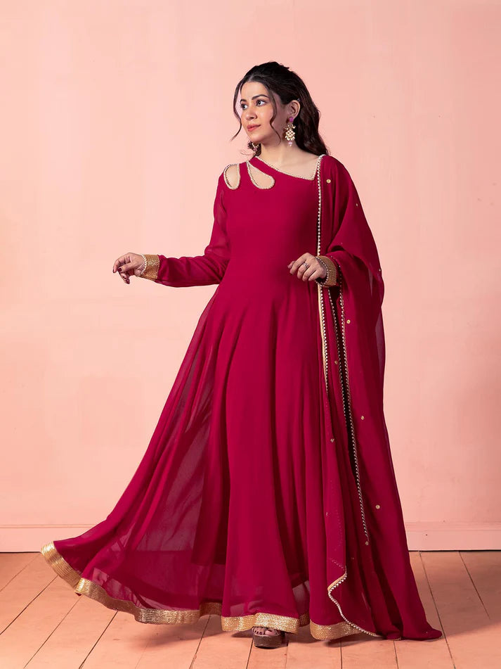 Elegant Viva Magenta Georgette Anarkali with Dupatta