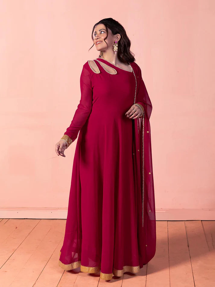 Elegant Viva Magenta Georgette Anarkali with Dupatta