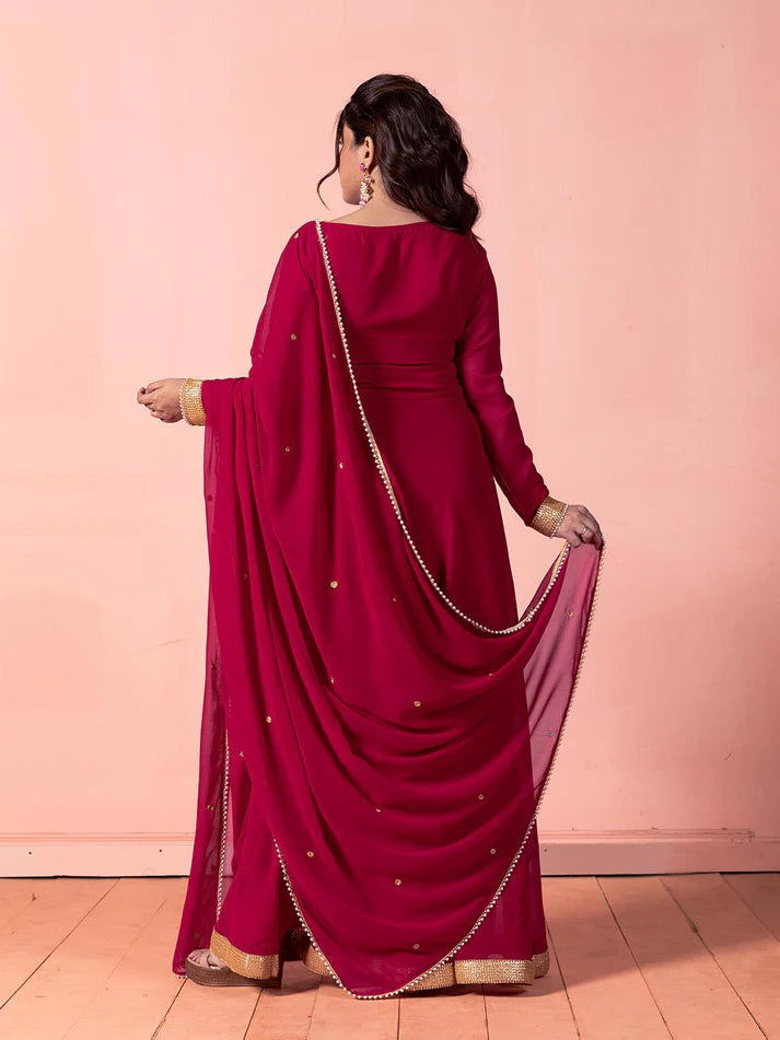 Elegant Viva Magenta Georgette Anarkali with Dupatta