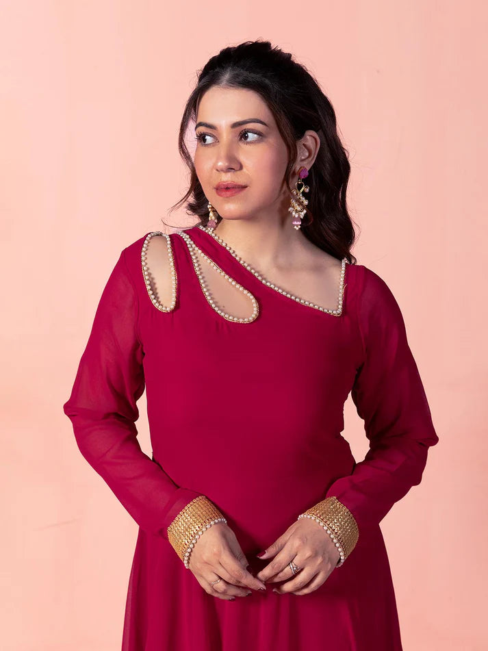 Elegant Viva Magenta Georgette Anarkali with Dupatta