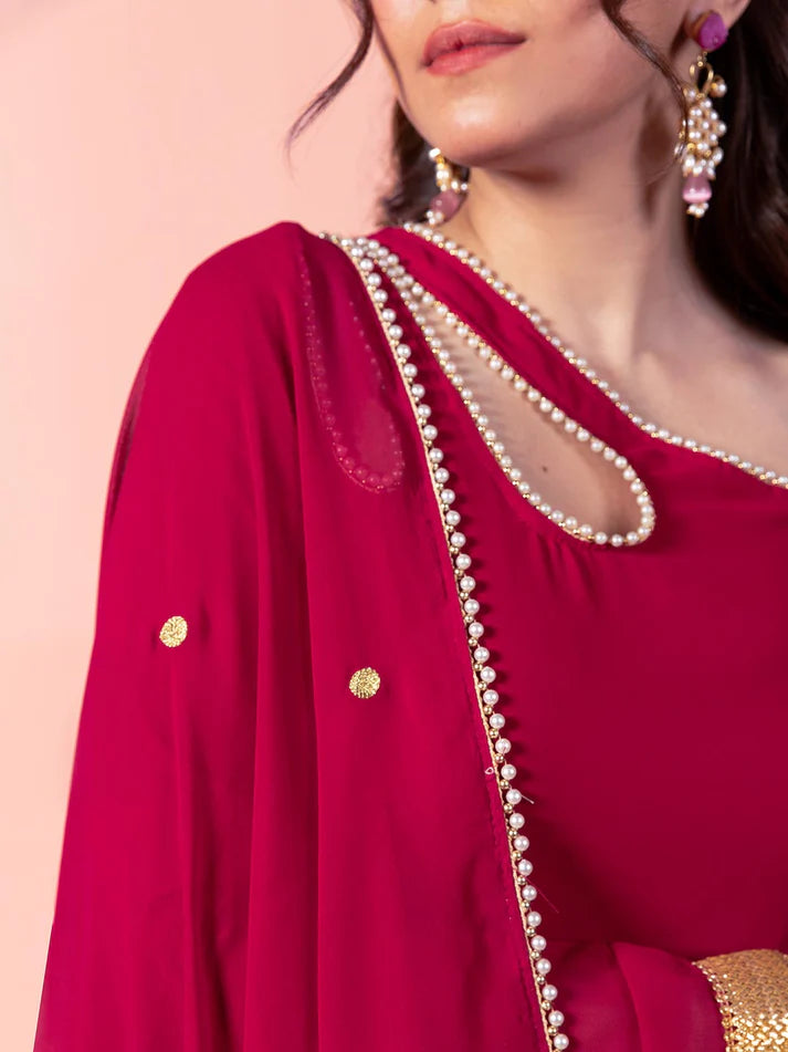 Elegant Viva Magenta Georgette Anarkali with Dupatta