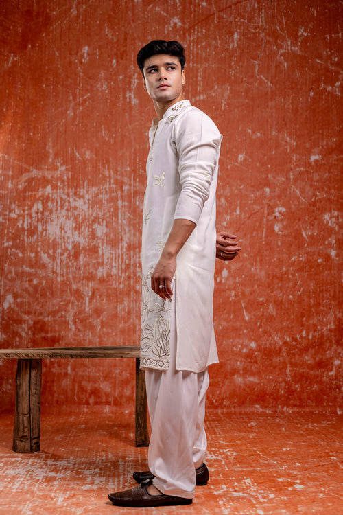 Gold thread embroidery kurta