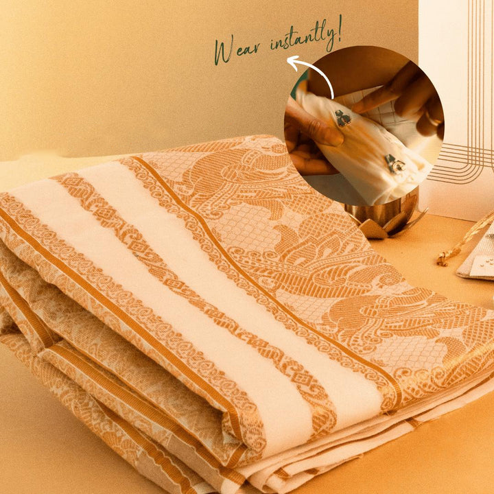 Off White Gold Cotton Saree with Pallu