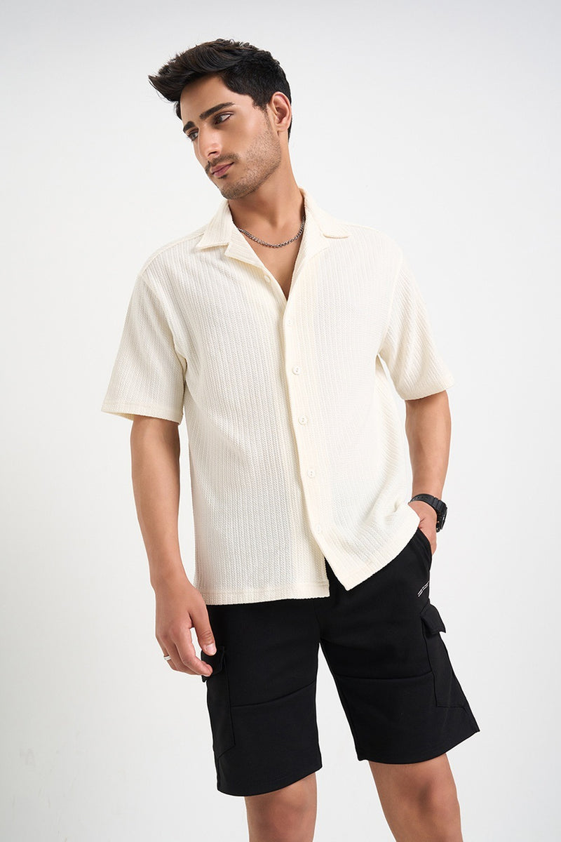 Off White Relaxed Fit Half Sleeve Shirt Men