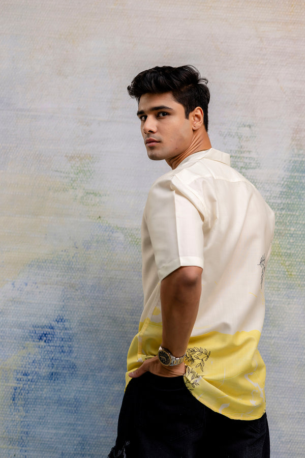 Fusion print linen shirt