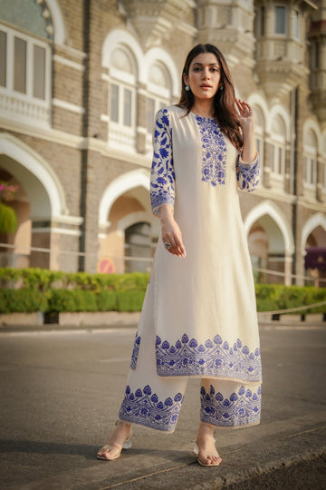 Off White Muslin Kurta & Pants Set