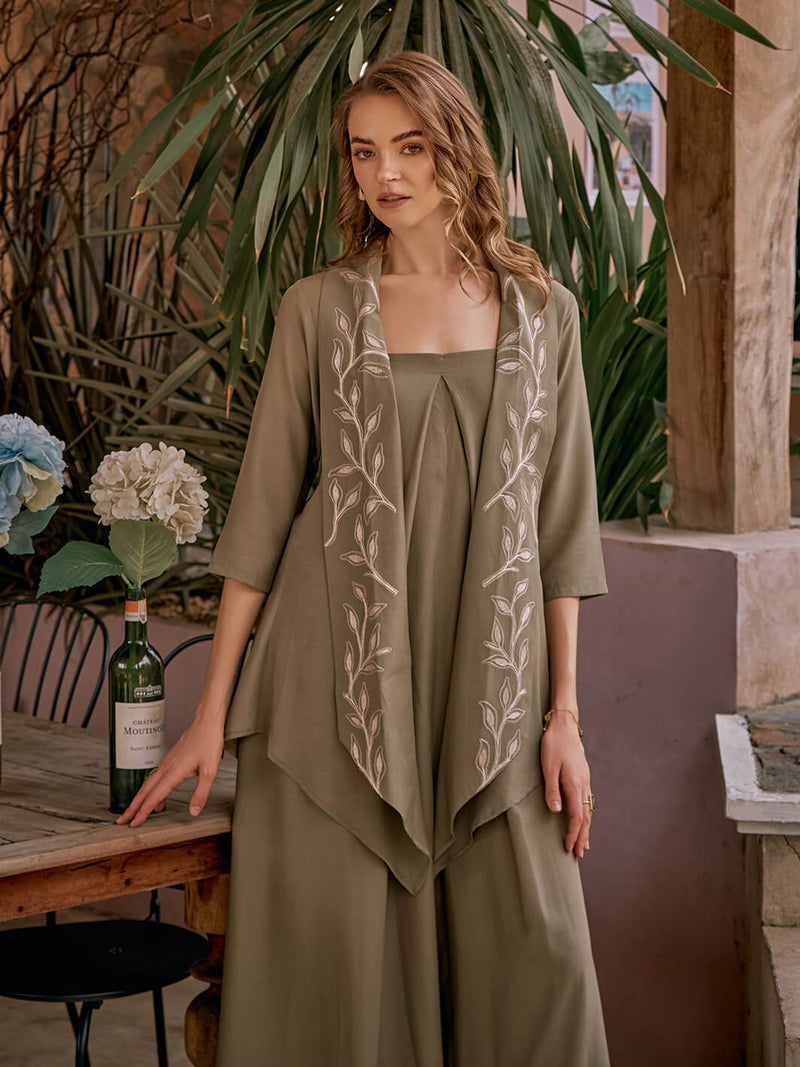 Olive Embroidered Cape