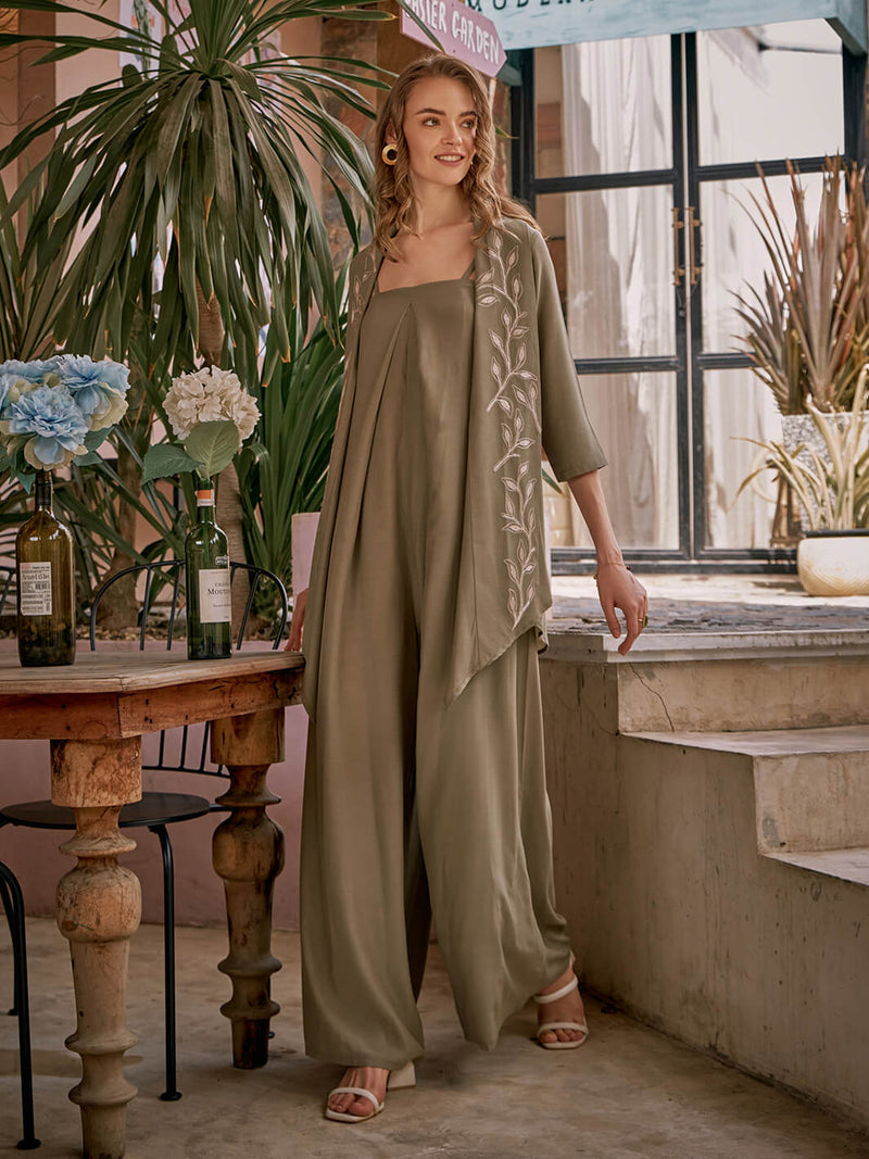 OLIVIA JUMPSUIT WITH EMBROIDERED CAPE