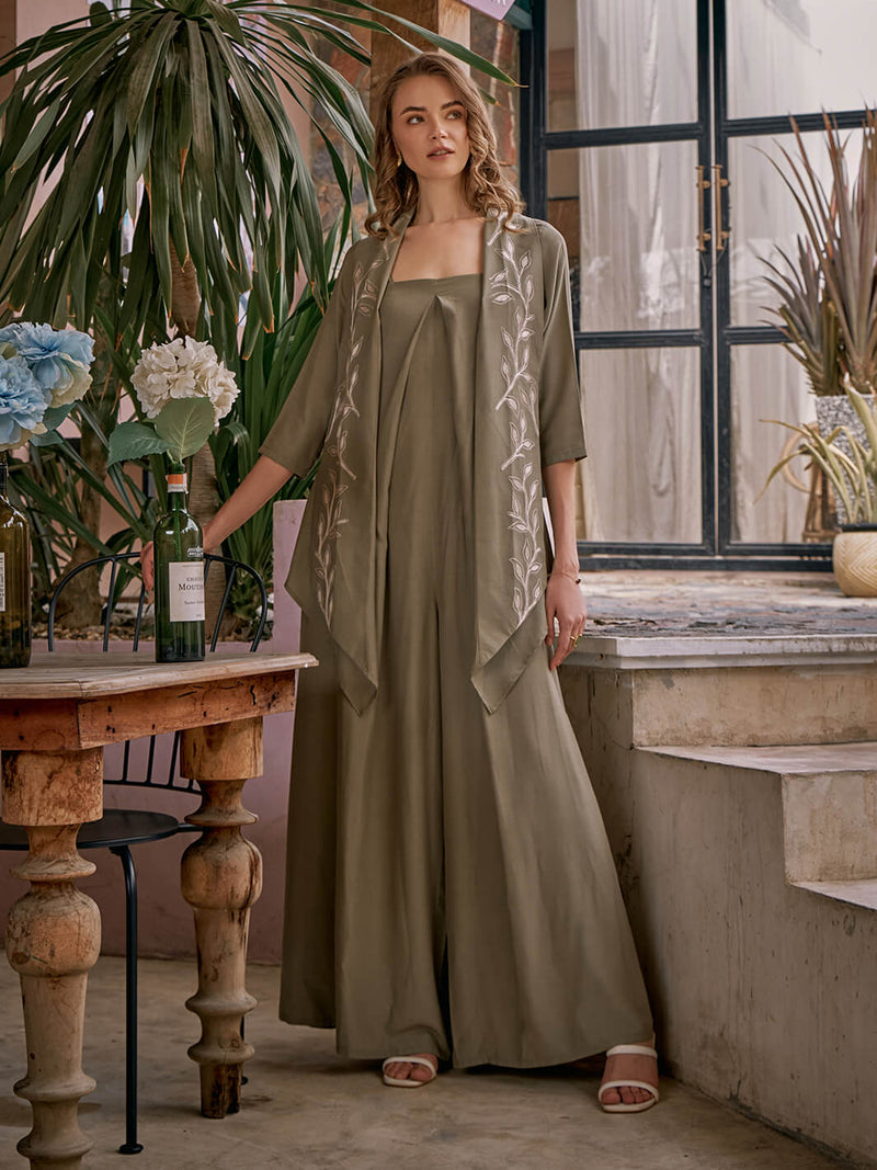 OLIVIA JUMPSUIT WITH EMBROIDERED CAPE