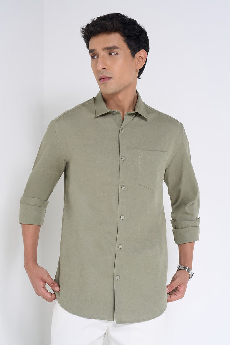 olive button-down shirt