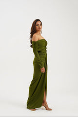 off-shoulder evening dress