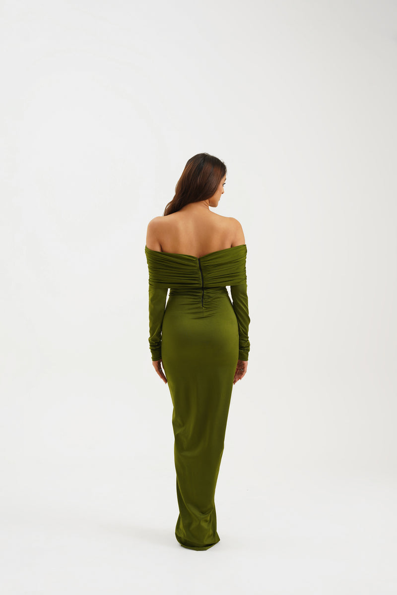 olive green bodycon gown