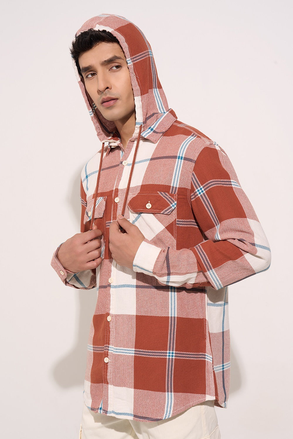 Cotton hooded shirt