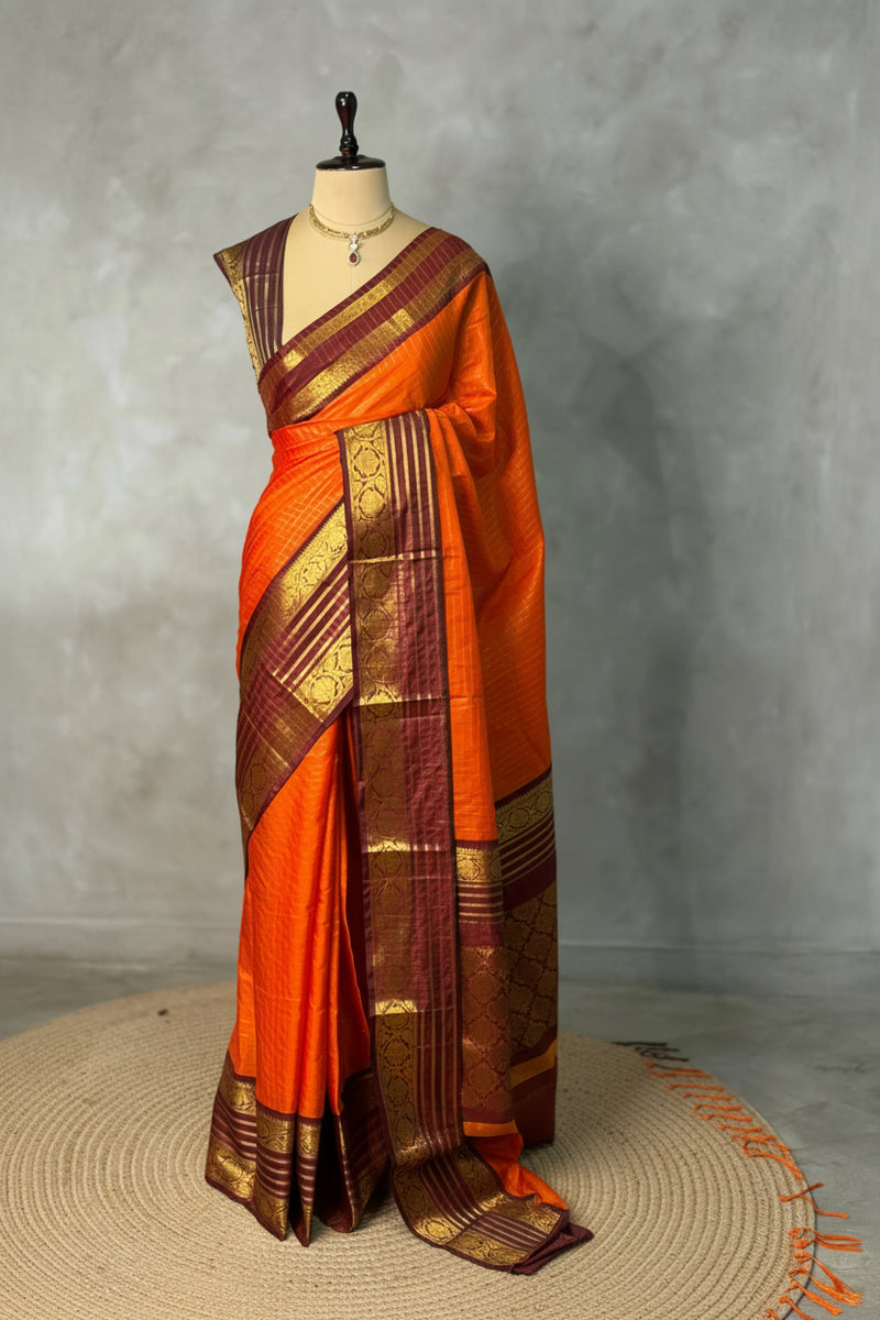 Orange Brown Banarasi Silk Saree