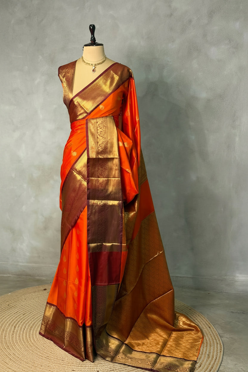 Kesariya Banarasi Silk Saree