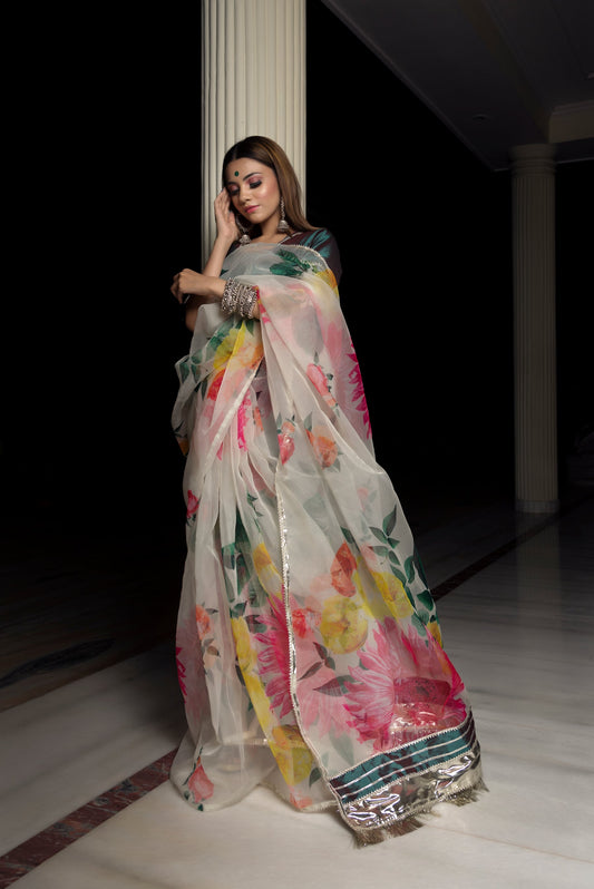 Organza Silk Off White Saree 1800