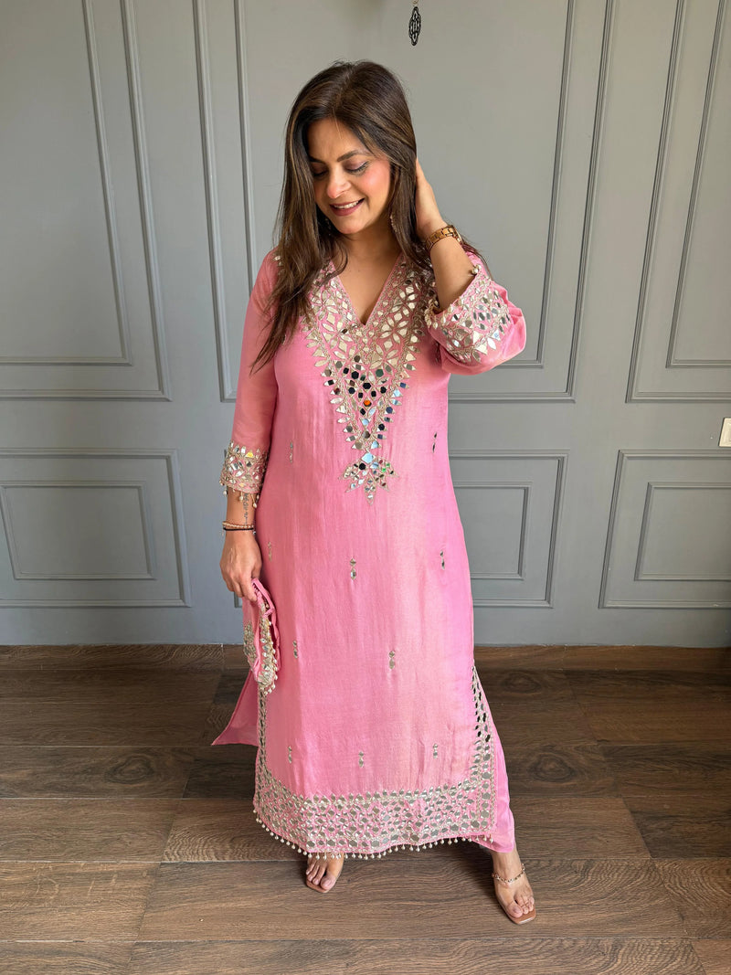 Noor-E-Aina Mirror Work Tissue kaftan
